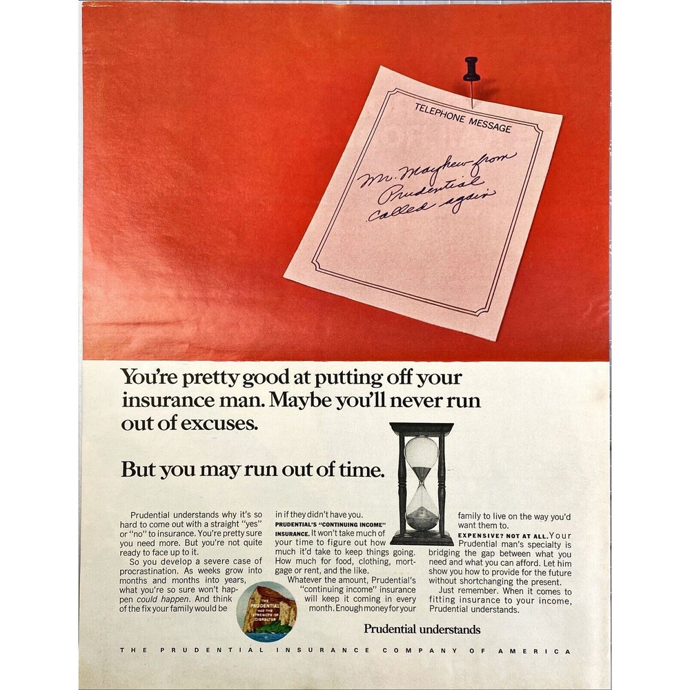 Prudential "You're good at putting it off. But you may run out of time." Ad 1967